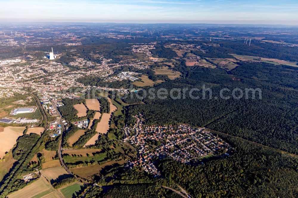Aerial image Bexbach - Town View of the streets and houses of the residential areas in Bexbach in the state Saarland, Germany