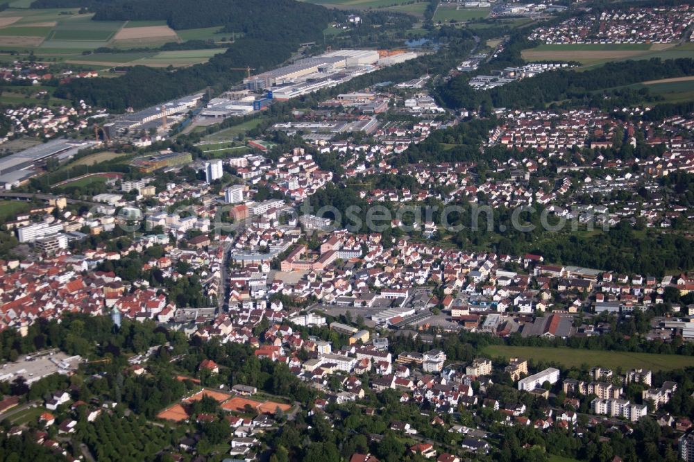 Biberach an der Riß from the bird's eye view: Town View of the streets and houses of the residential areas in Biberach an der Riss in the state Baden-Wuerttemberg