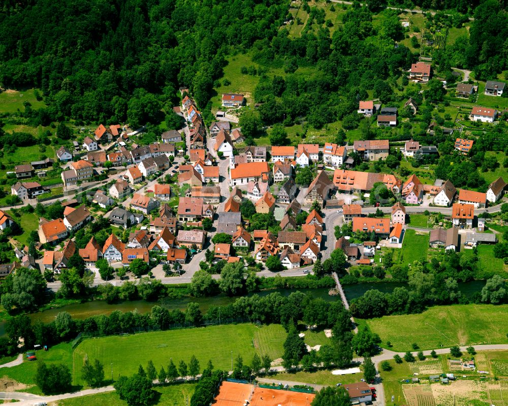 Bieringen from above - Town View of the streets and houses of the residential areas in Bieringen in the state Baden-Wuerttemberg, Germany