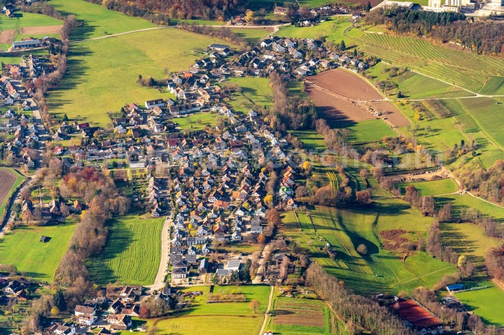 Aerial image Bollschweil - Town View of the streets and houses of the residential areas in Bollschweil in the state Baden-Wurttemberg, Germany