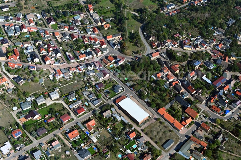 Brachwitz from above - Town View of the streets and houses of the residential areas in Brachwitz in the state Saxony-Anhalt, Germany