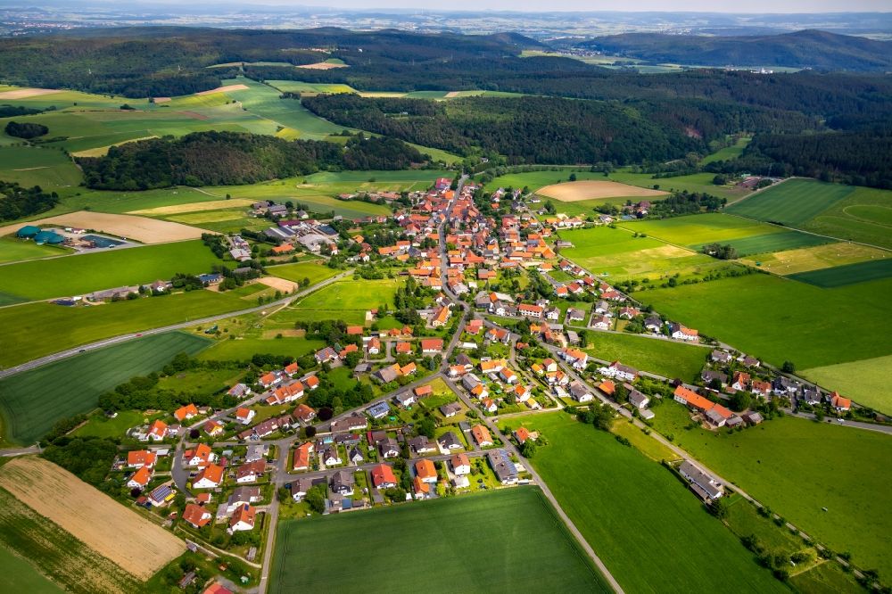 Aerial image Braunau - Town View of the streets and houses of the residential areas in Braunau in the state Hesse, Germany
