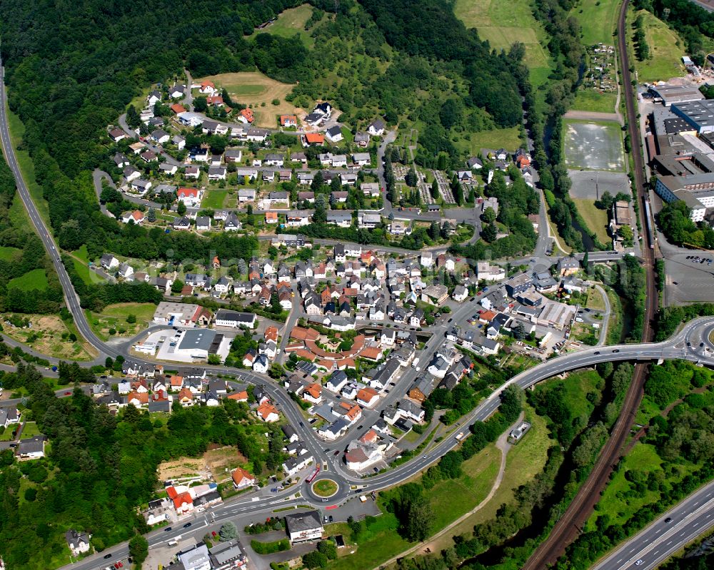 Aerial image Burg - Town View of the streets and houses of the residential areas in Burg in the state Hesse, Germany