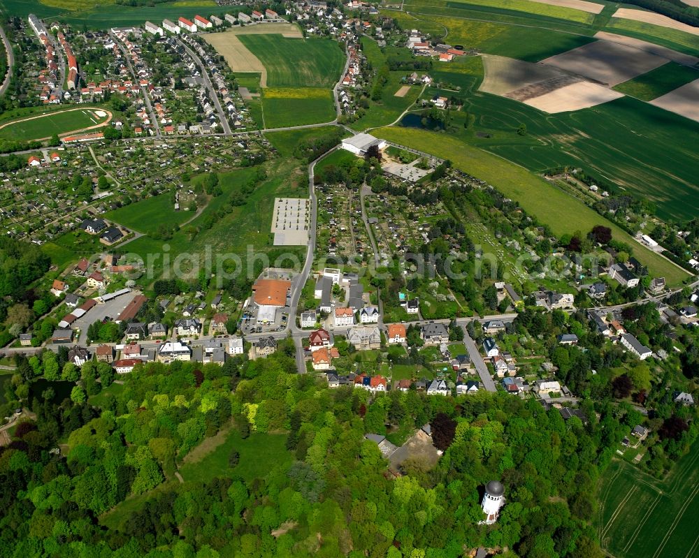 Burkersdorf from above - Town View of the streets and houses of the residential areas in Burkersdorf in the state Saxony, Germany