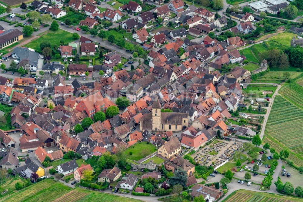Vogtsburg im Kaiserstuhl from the bird's eye view: Town View of the streets and houses of the residential areas in Burkheim in the state Baden-Wurttemberg, Germany