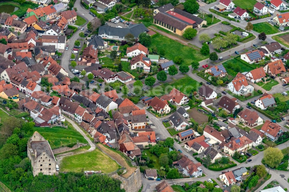 Aerial image Burkheim - Town View of the streets and houses of the residential areas in Burkheim in the state Baden-Wurttemberg, Germany