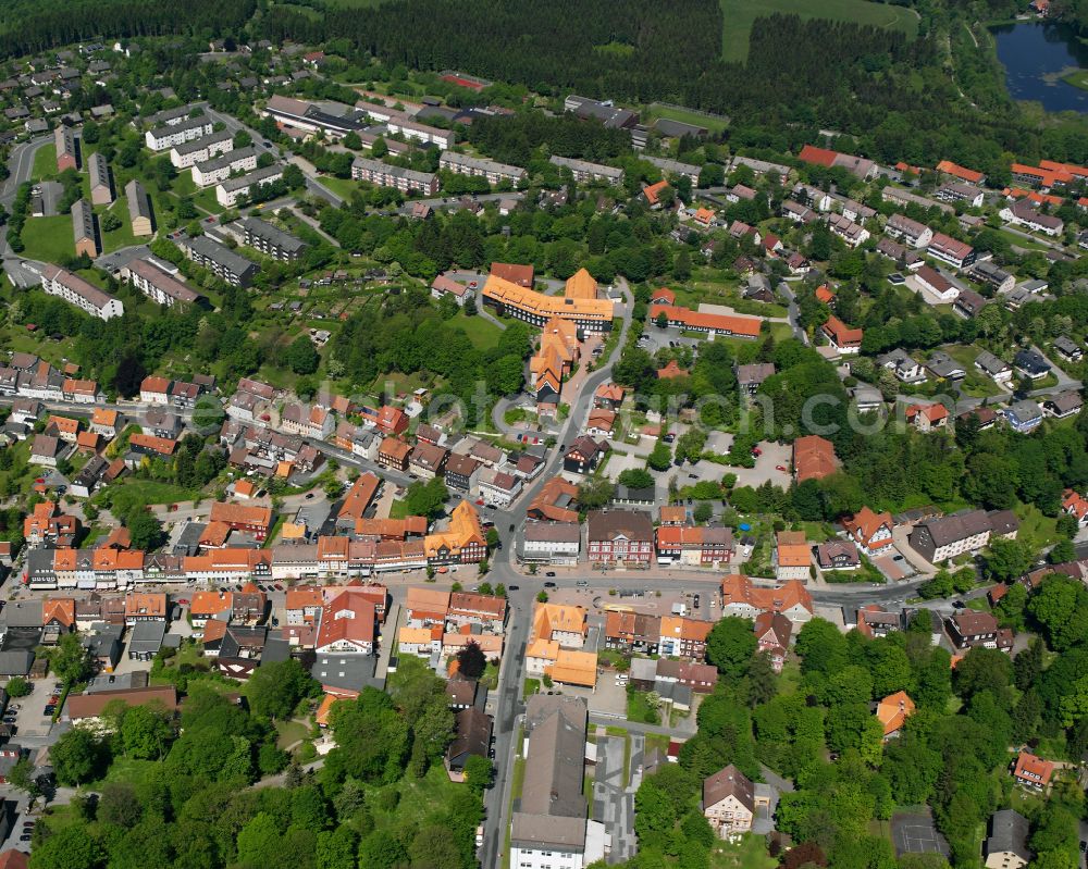 Aerial image Clausthal-Zellerfeld - Town View of the streets and houses of the residential areas in Clausthal-Zellerfeld in the state Lower Saxony, Germany