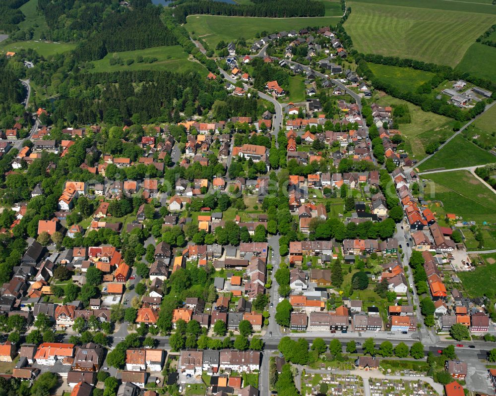 Aerial photograph Clausthal-Zellerfeld - Town View of the streets and houses of the residential areas in Clausthal-Zellerfeld in the state Lower Saxony, Germany