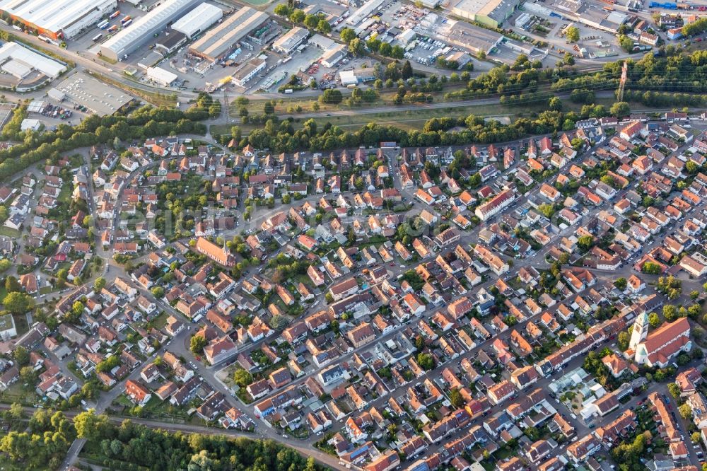 Aerial image Daxlanden - Town View of the streets and houses of the residential areas in Daxlanden in the state Baden-Wurttemberg, Germany