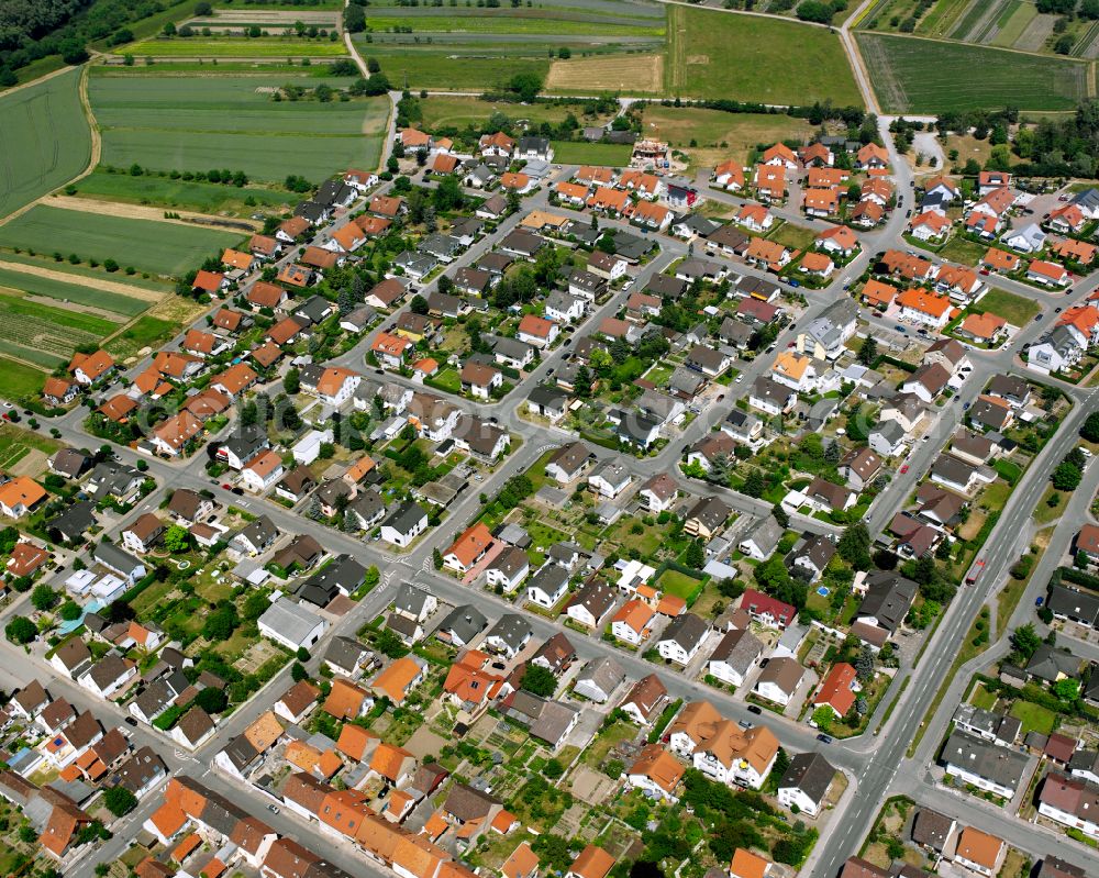 Aerial image Dettenheim - Town View of the streets and houses of the residential areas on street Tullastrasse in the district Russheim in Dettenheim in the state Baden-Wuerttemberg, Germany