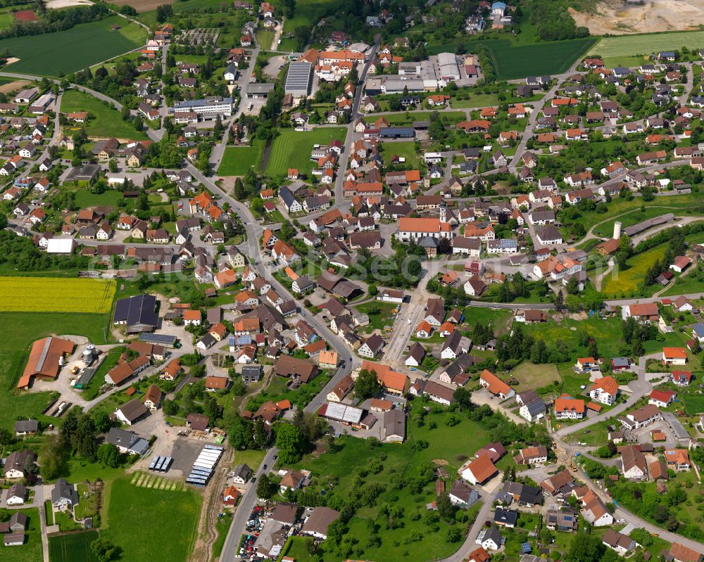 Aerial image Dürmentingen - Town View of the streets and houses of the residential areas in Dürmentingen in the state Baden-Wuerttemberg, Germany