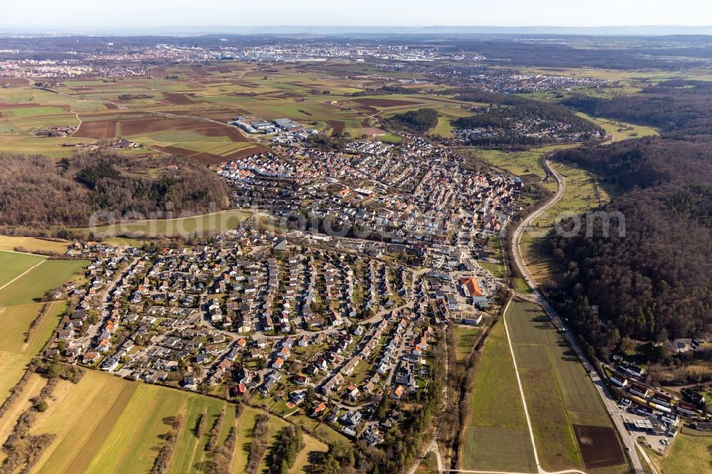 Aerial photograph Dätzingen - Town View of the streets and houses of the residential areas in Daetzingen in the state Baden-Wuerttemberg, Germany