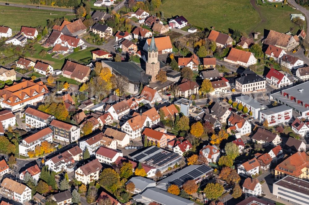 Dunningen from above - Town View of the streets and houses of the residential areas in Dunningen in the state Baden-Wuerttemberg, Germany