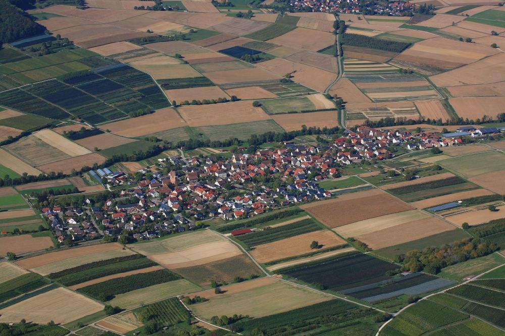 Efringen-Kirchen from above - Streets and houses of the residential areas in Efringen-Kirchen in the state Baden-Wurttemberg, Germany
