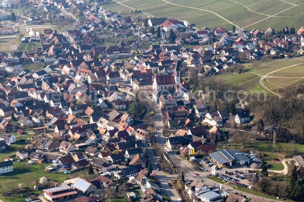 Ehrenstetten from the bird's eye view: Town View of the streets and houses of the residential areas in Ehrenstetten in the state Baden-Wurttemberg, Germany