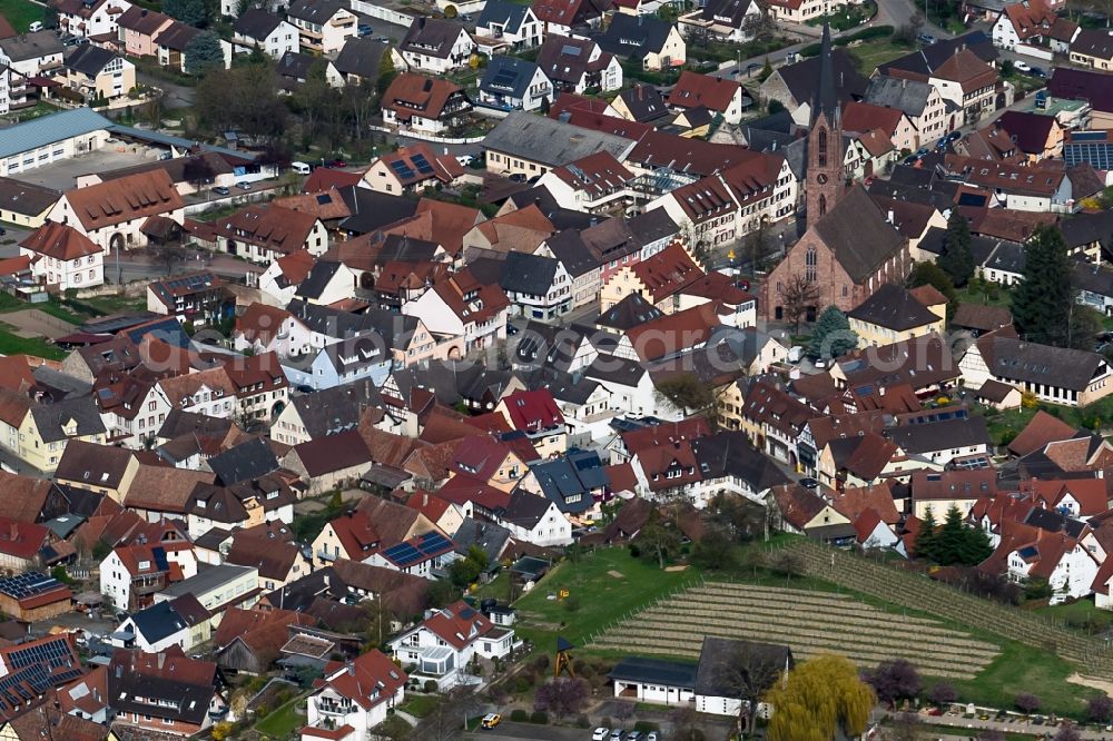 Eichstetten am Kaiserstuhl from above - Town View of the streets and houses of the residential areas in Eichstetten am Kaiserstuhl in the state Baden-Wuerttemberg, Germany