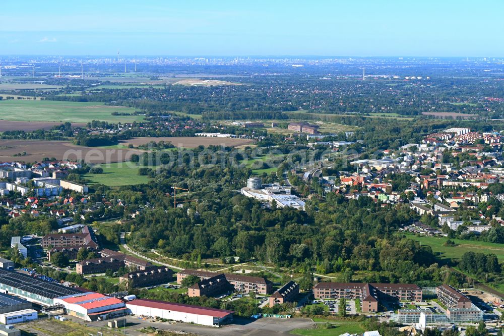 Aerial photograph Bernau - City view with the building of the shopping center Bahnhofs-Passage Bernau on Boernicker Chaussee in Bernau in the state Brandenburg, Germany