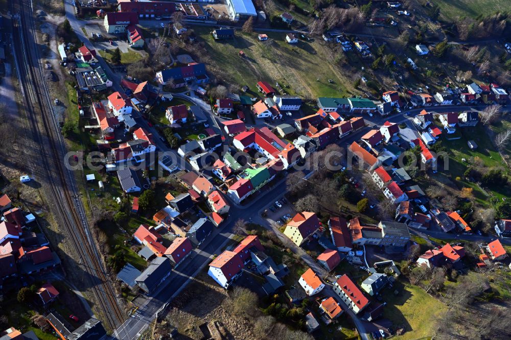Aerial image Elgersburg - Town View of the streets and houses of the residential areas on street Hauptstrasse in Elgersburg at Thueringer Wald in the state Thuringia, Germany