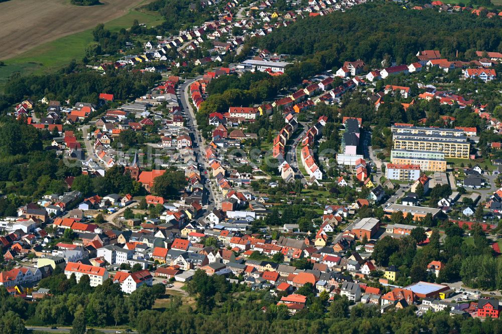 Aerial photograph Ribnitz-Damgarten - City view of the streets and houses of the residential areas along Barther Strasse in the district of Damgarten in Ribnitz-Damgarten on the Baltic Sea coast in the state Mecklenburg - Western Pomerania, Germany