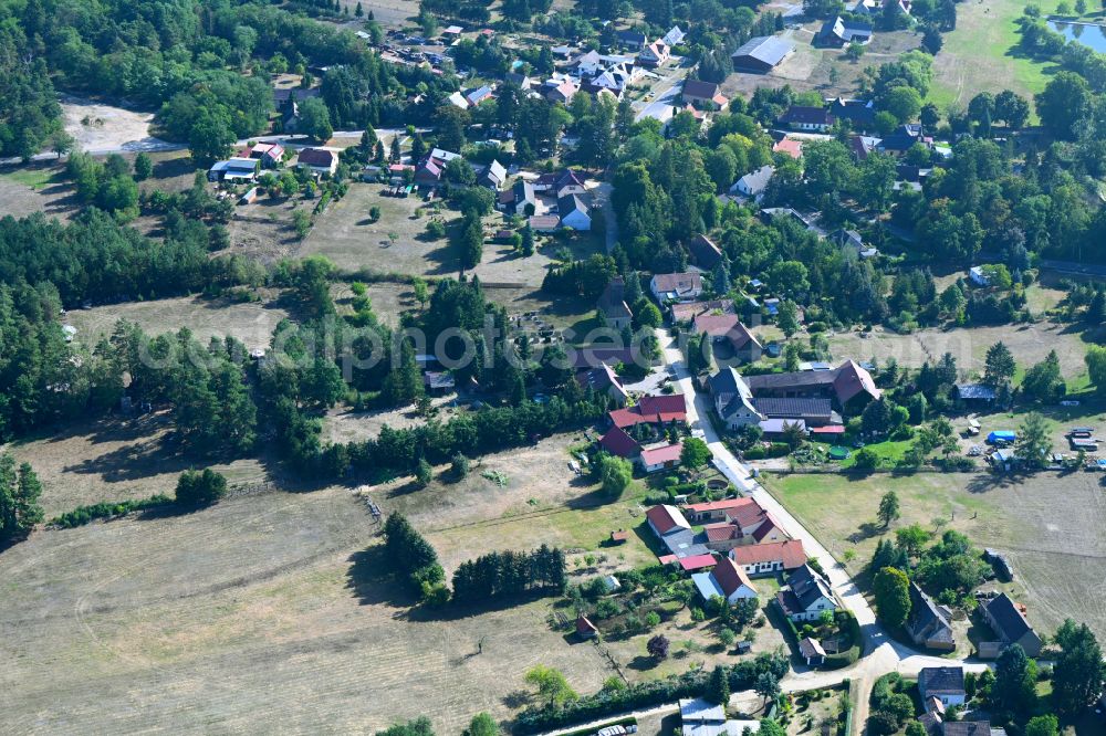 Babben from the bird's eye view: City view of the streets and houses of the residential areas along Dorfstrasse in Babben in the state Brandenburg, Germany