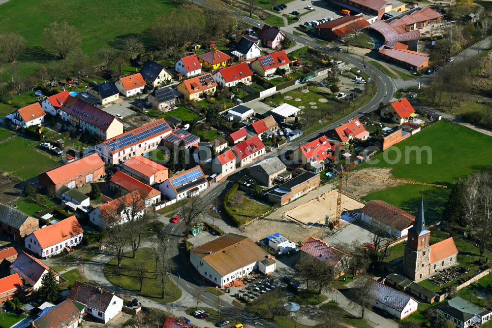 Eiche from the bird's eye view: City view of the streets and houses of the residential areas along the Eichner Dorfstrasse in Eiche in the state Brandenburg, Germany