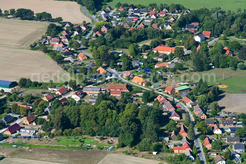 Aerial image Gammelin - City view of the streets and houses of the residential areas along the main street in Gammelin in the state Mecklenburg - Western Pomerania, Germany
