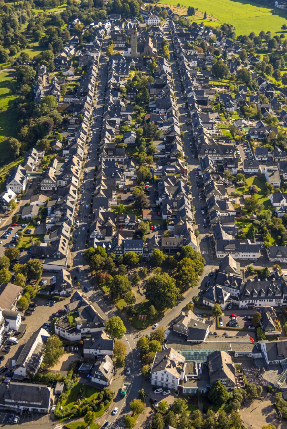 Aerial image Schmallenberg - Town View of the streets and houses of the residential areas along the East road and West road in Schmallenberg at Sauerland in the state North Rhine-Westphalia, Germany