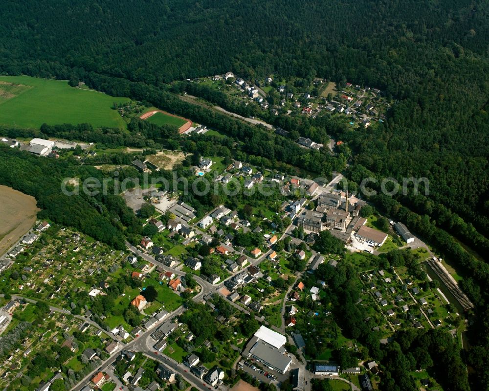 Aerial image Erdmannsdorf - Town View of the streets and houses of the residential areas in Erdmannsdorf in the state Saxony, Germany