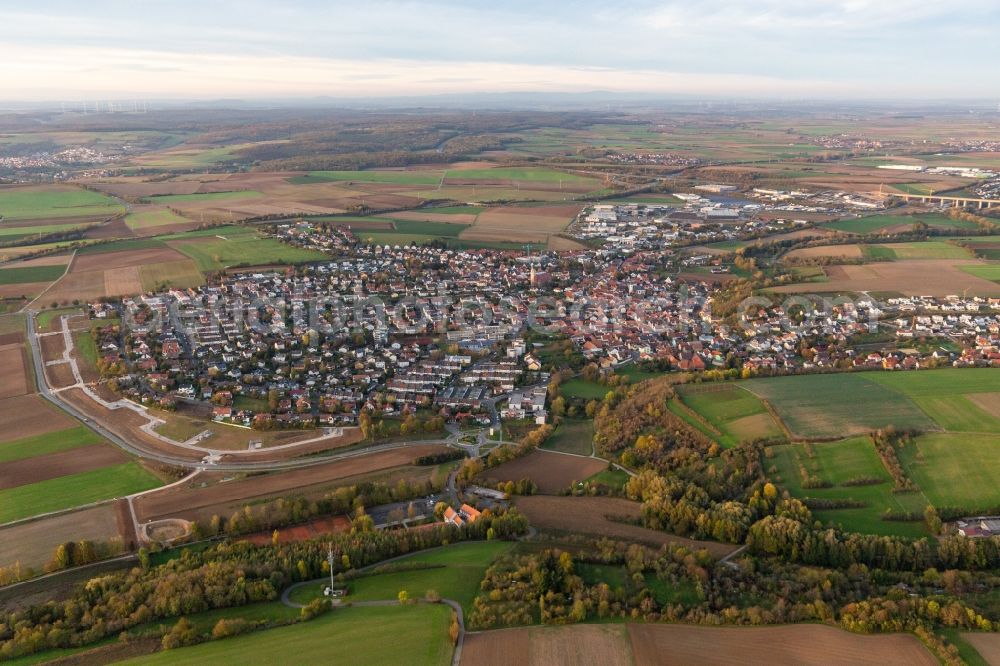 Aerial image Estenfeld - Town View of the streets and houses of the residential areas in Estenfeld in the state Bavaria, Germany