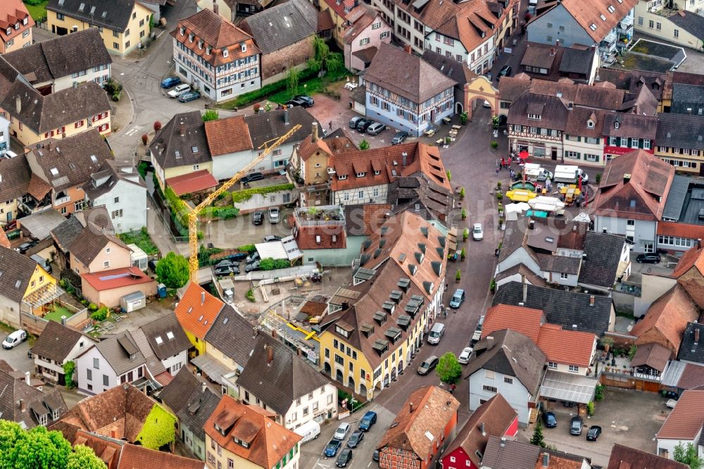 Aerial image Ettenheim - Town View of the streets and houses of the residential areas in Ettenheim in the state Baden-Wurttemberg, Germany