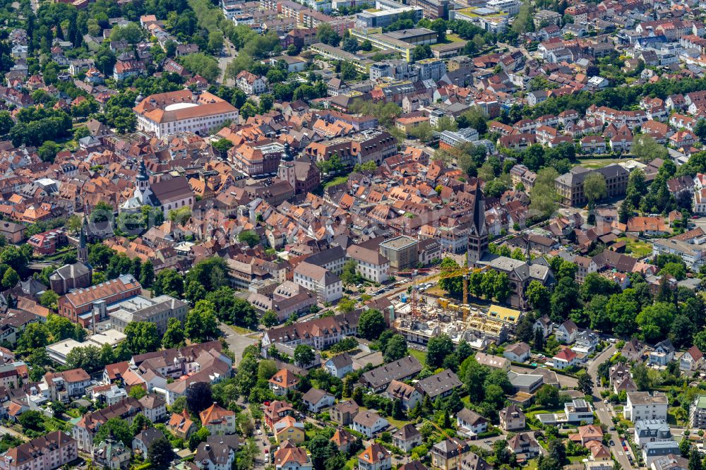 Ettlingen from above - Town View of the streets and houses of the residential areas in Ettlingen in the state Baden-Wuerttemberg, Germany