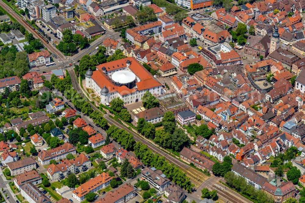 Aerial image Ettlingen - Town View of the streets and houses of the residential areas in Ettlingen in the state Baden-Wuerttemberg, Germany