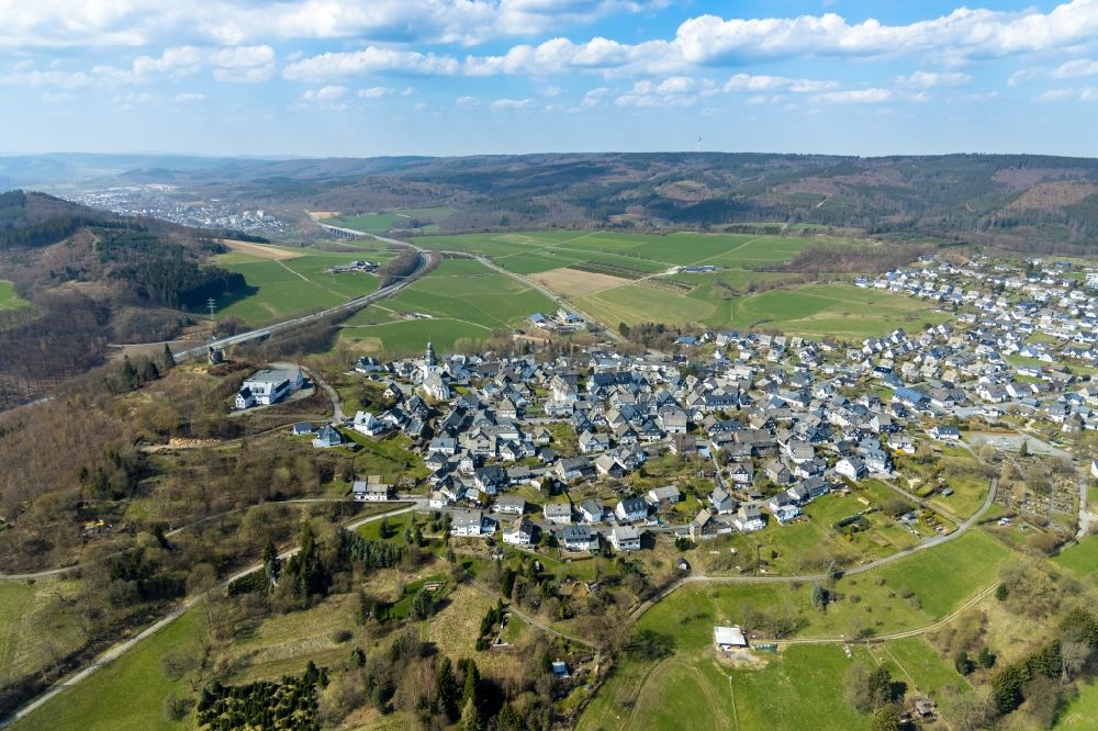 Aerial image Eversberg - Town View of the streets and houses in Eversberg in the state North Rhine-Westphalia, Germany