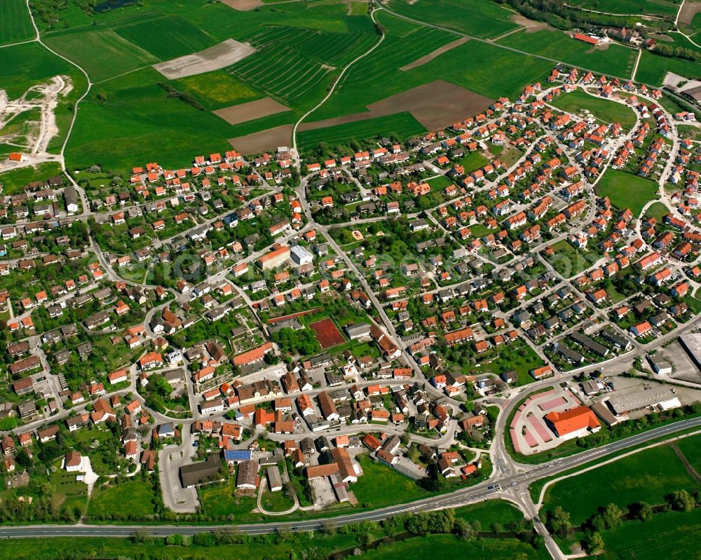 Aerial photograph Eyb - Town View of the streets and houses of the residential areas in Eyb in the state Bavaria, Germany