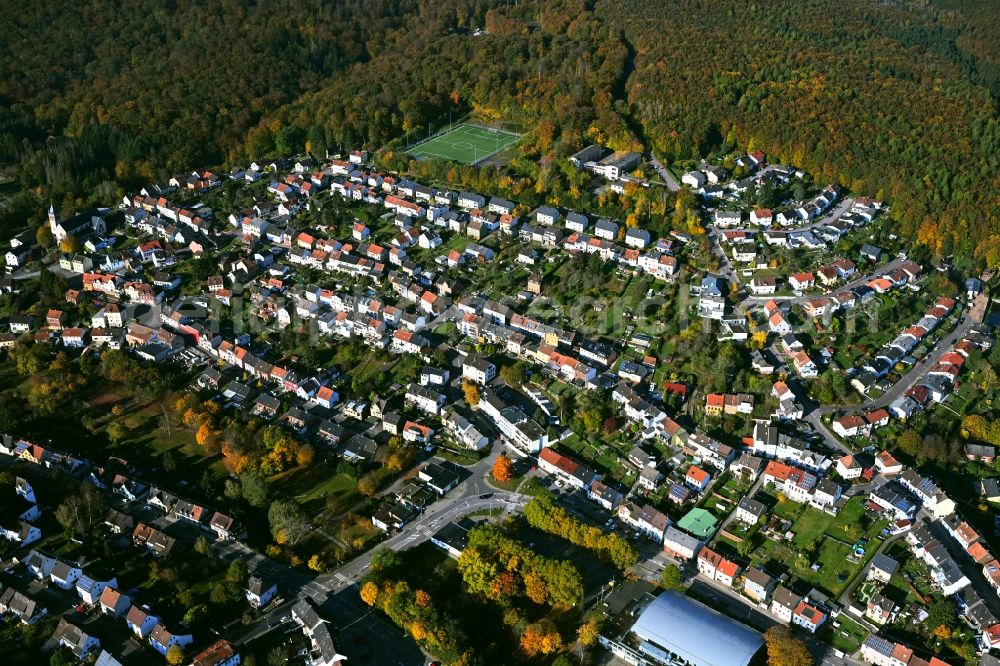 Fischbach from above - Town View of the streets and houses of the residential areas in Fischbach in the state Saarland, Germany