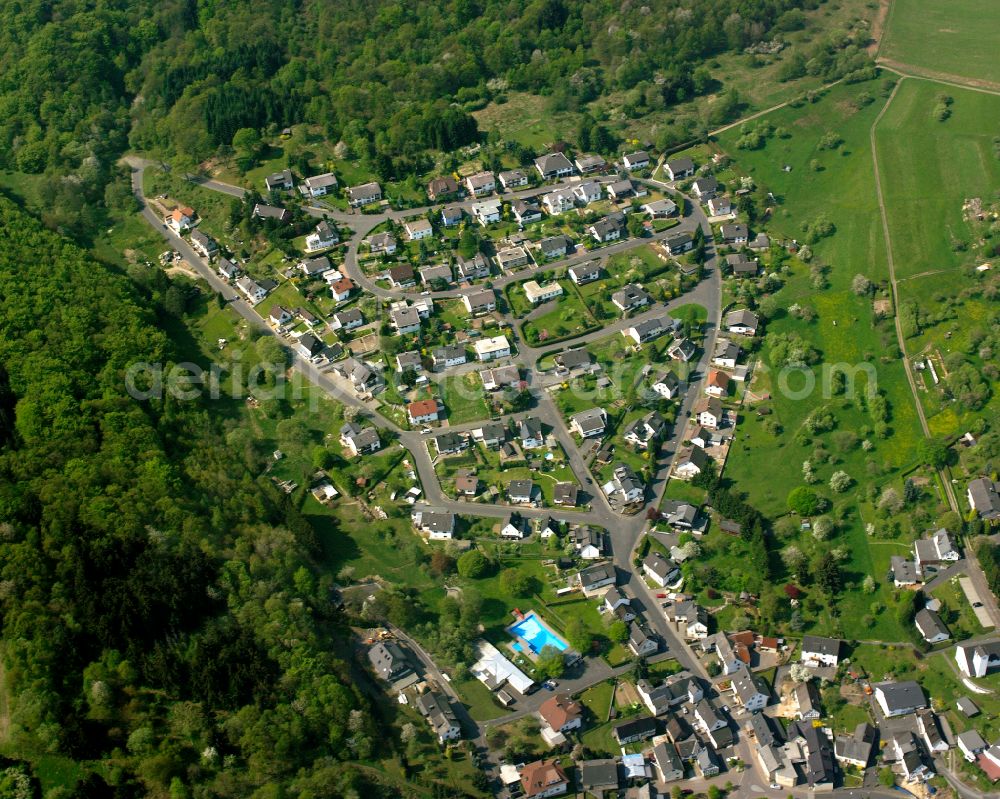 Flammersbach from above - Town View of the streets and houses of the residential areas in Flammersbach in the state Hesse, Germany