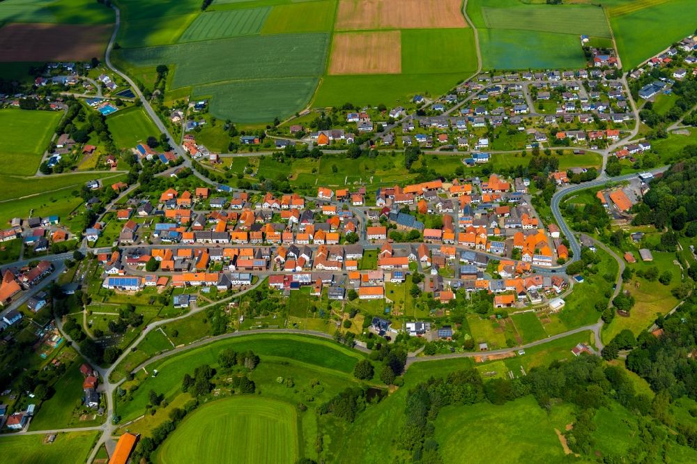 Freienhagen from above - Town View of the streets and houses in Freienhagen in the state Hesse, Germany