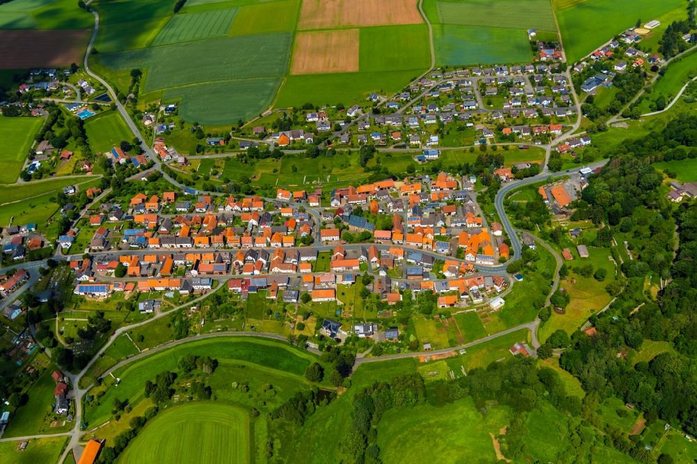 Freienhagen from the bird's eye view: Town View of the streets and houses in Freienhagen in the state Hesse, Germany