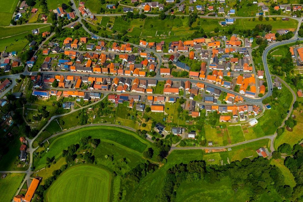 Aerial image Freienhagen - Town View of the streets and houses in Freienhagen in the state Hesse, Germany
