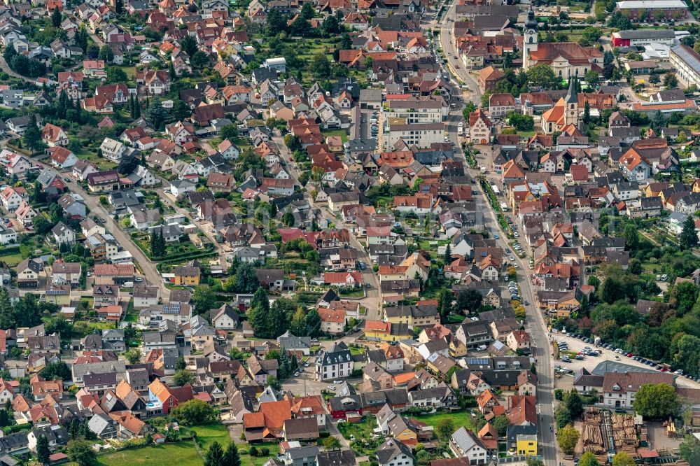 Aerial image Friesenheim - Town View of the streets and houses of the residential areas in Friesenheim in the state Baden-Wurttemberg, Germany