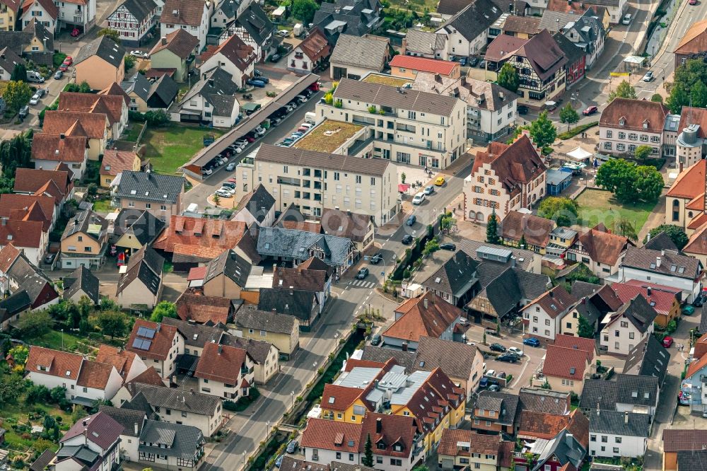 Aerial photograph Friesenheim - Town View of the streets and houses of the residential areas in Friesenheim in the state Baden-Wurttemberg, Germany
