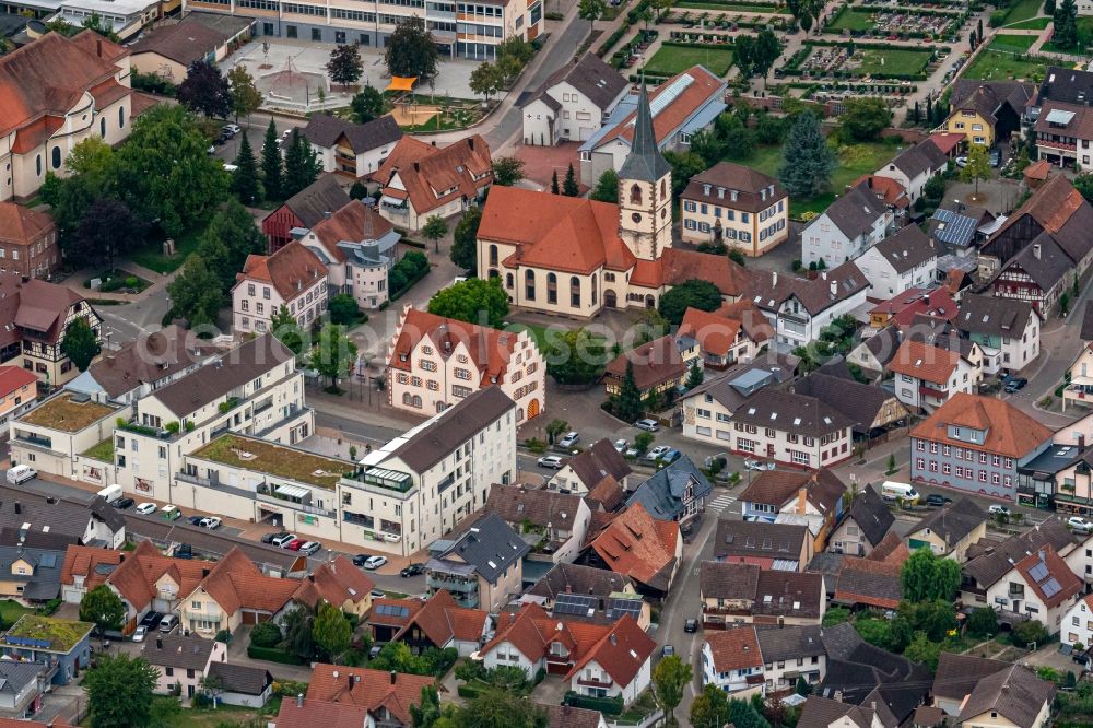 Aerial image Friesenheim - Town View of the streets and houses of the residential areas in Friesenheim in the state Baden-Wurttemberg, Germany