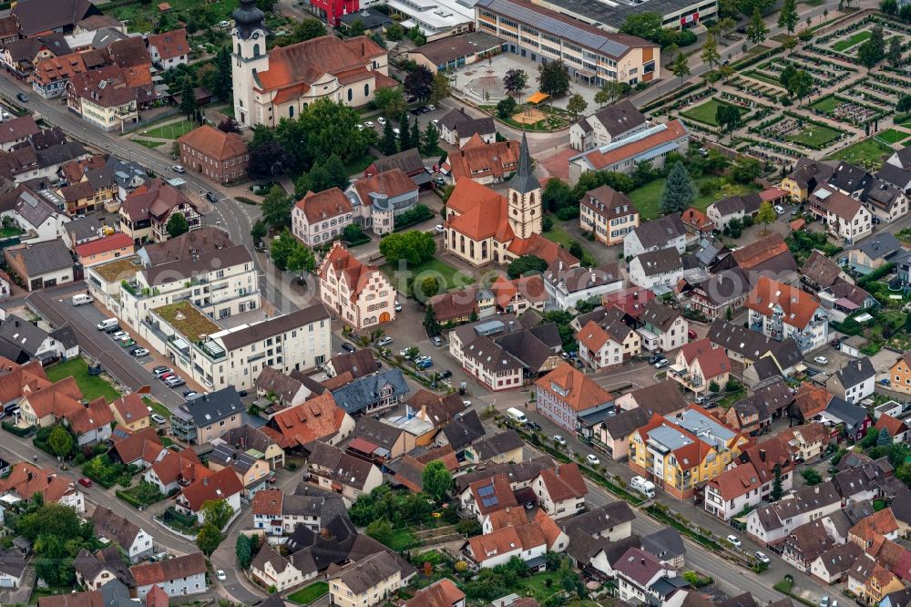 Aerial photograph Friesenheim - Town View of the streets and houses of the residential areas in Friesenheim in the state Baden-Wurttemberg, Germany