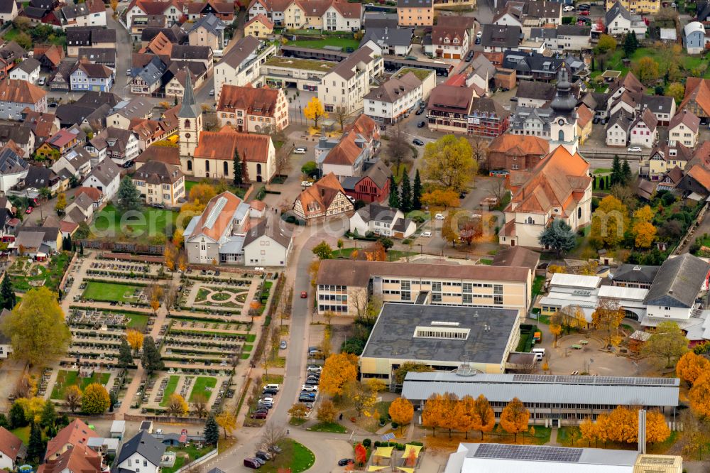 Friesenheim from above - Town View of the streets and houses of the residential areas in Friesenheim in the state Baden-Wurttemberg, Germany