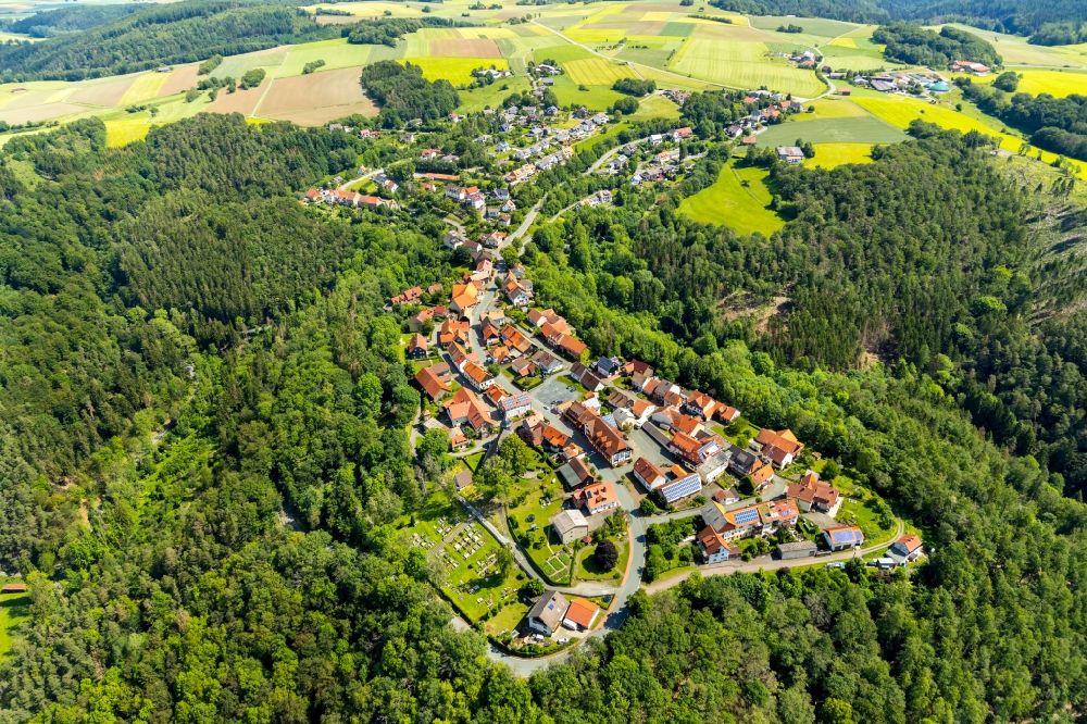 Fürstenberg from above - Town View of the streets and houses in Fuerstenberg in the state Hesse, Germany