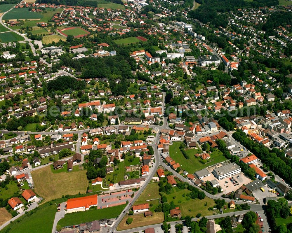 Galgenberg from above - Town View of the streets and houses of the residential areas in Galgenberg in the state Bavaria, Germany