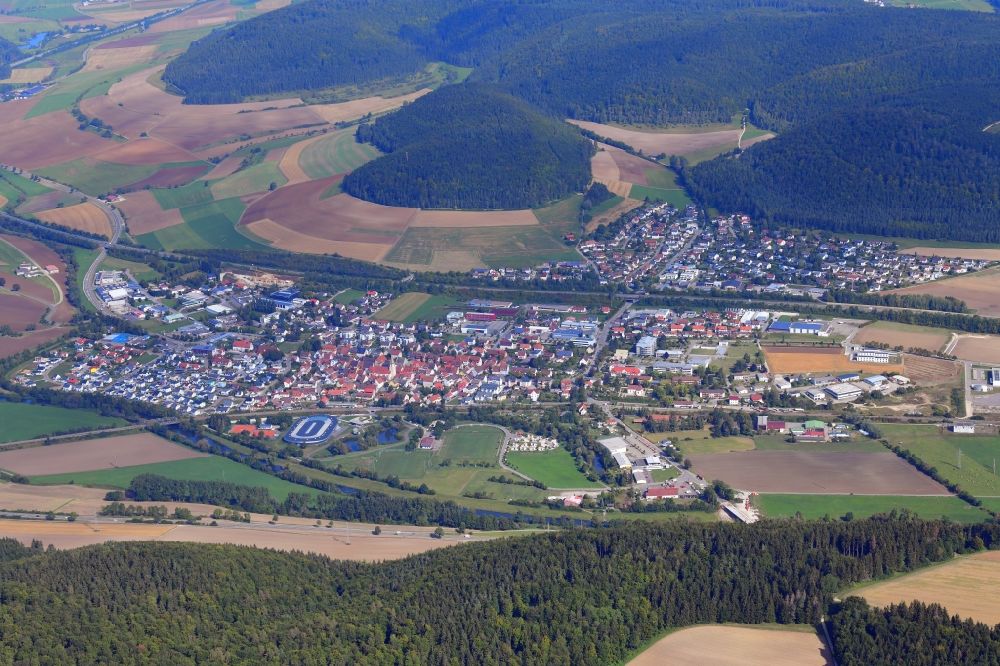 Geisingen from the bird's eye view: Town view of the streets and houses of the residential areas in Geisingen ( Danube ) in the state Baden-Wuerttemberg, Germany