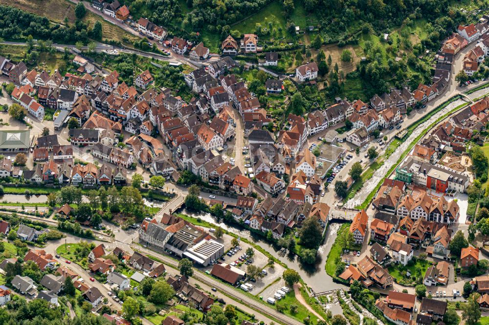 Aerial image Schiltach - Town View of the streets and houses of the residential areas in Schiltach in the state Baden-Wurttemberg