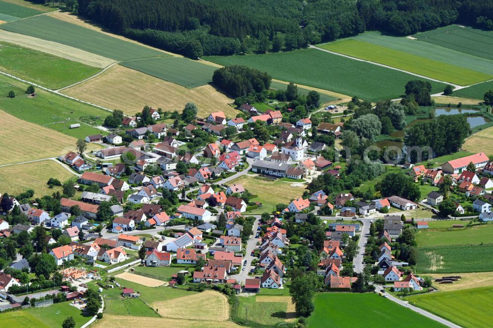 Aerial image Röhrmoos - Town View of the streets and houses of the residential areas in the district Sigmertshausen in Roehrmoos in the state Bavaria, Germany