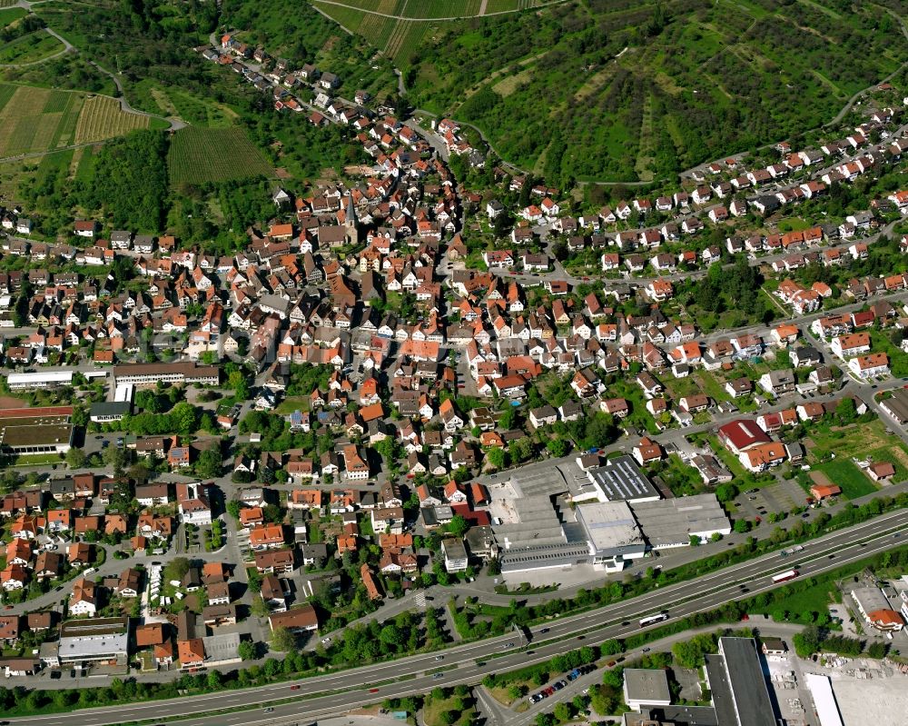 Geradstetten from above - Town View of the streets and houses of the residential areas in Geradstetten in the state Baden-Wuerttemberg, Germany